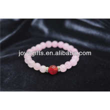 Bracelet élastique à quartz rose 8MM naturel avec des perles rondes d&#39;agate rouge de 8MM